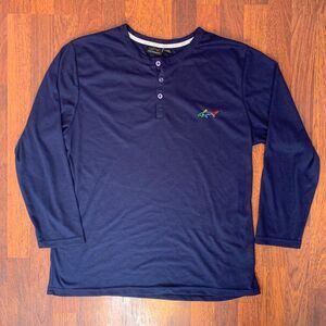 Greg Norman Long Sleeve Henley Shirt Navy Blue Size 2XL Shark Logo